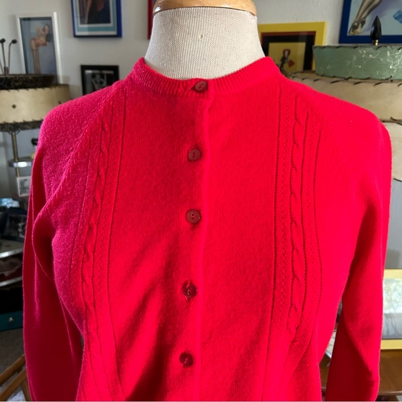 SOLD SOLD Vintage 1950s Sweater Red Orange Cardigan M L Pinup Rockabilly 50s - Picture 4 of 8